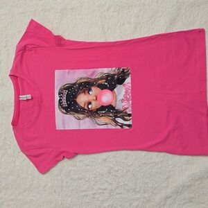 AS IS. Pink Graphic Tee with Bubblegum Girl Print. "Damage"